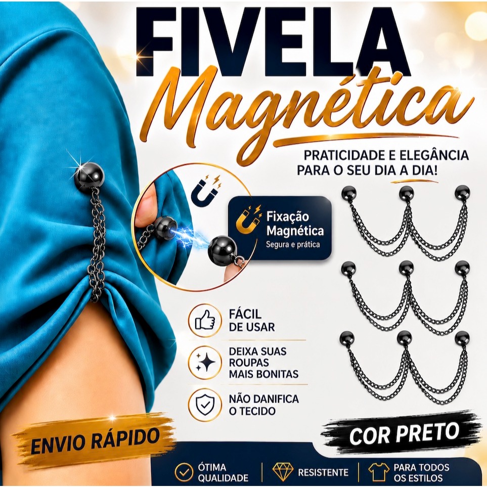 Fivela Magnética Corrente Roupas Manga Calça Camisa Acessório Cor Preto