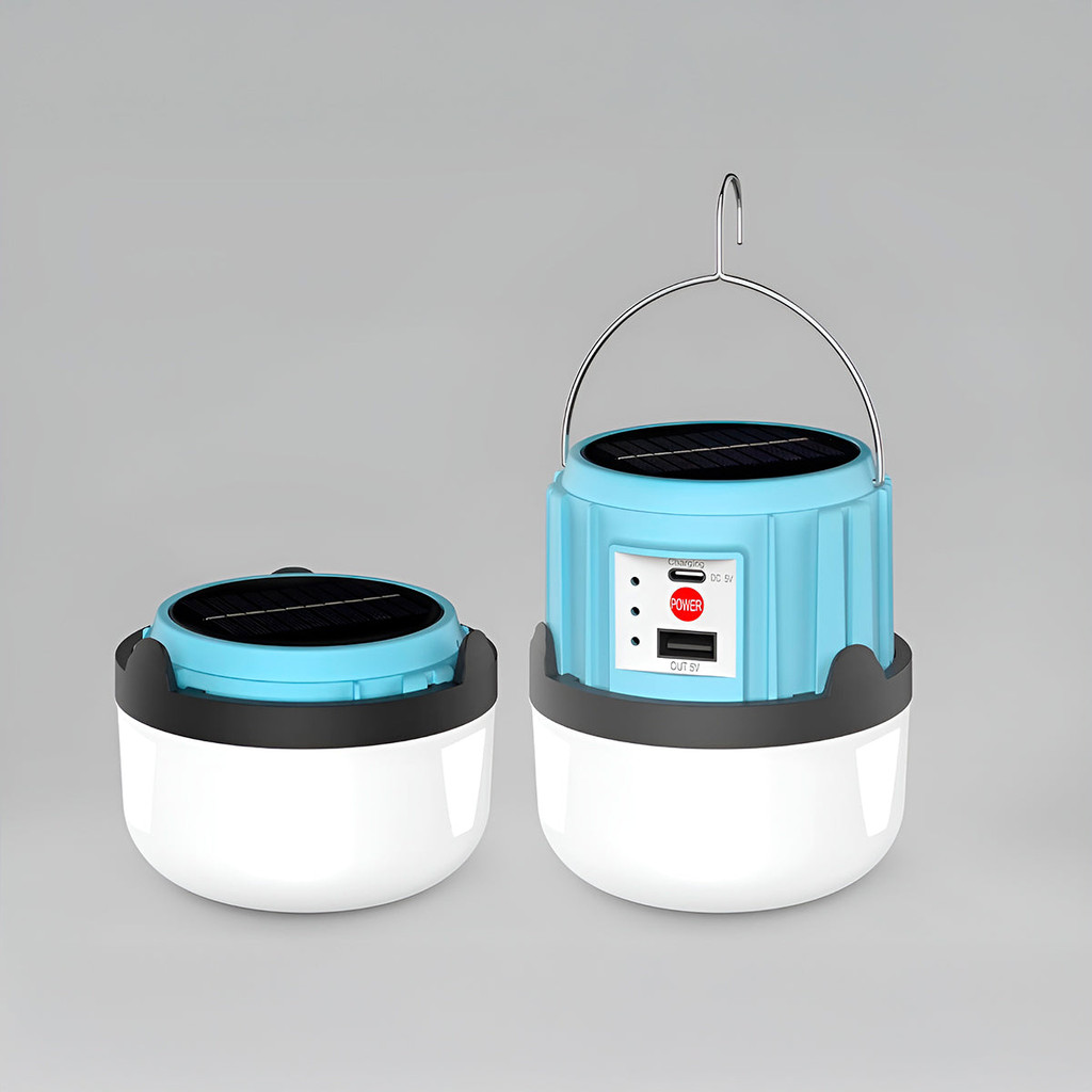 Lanterna Recarregável Estilo Lampião USB Solar Azul Prático