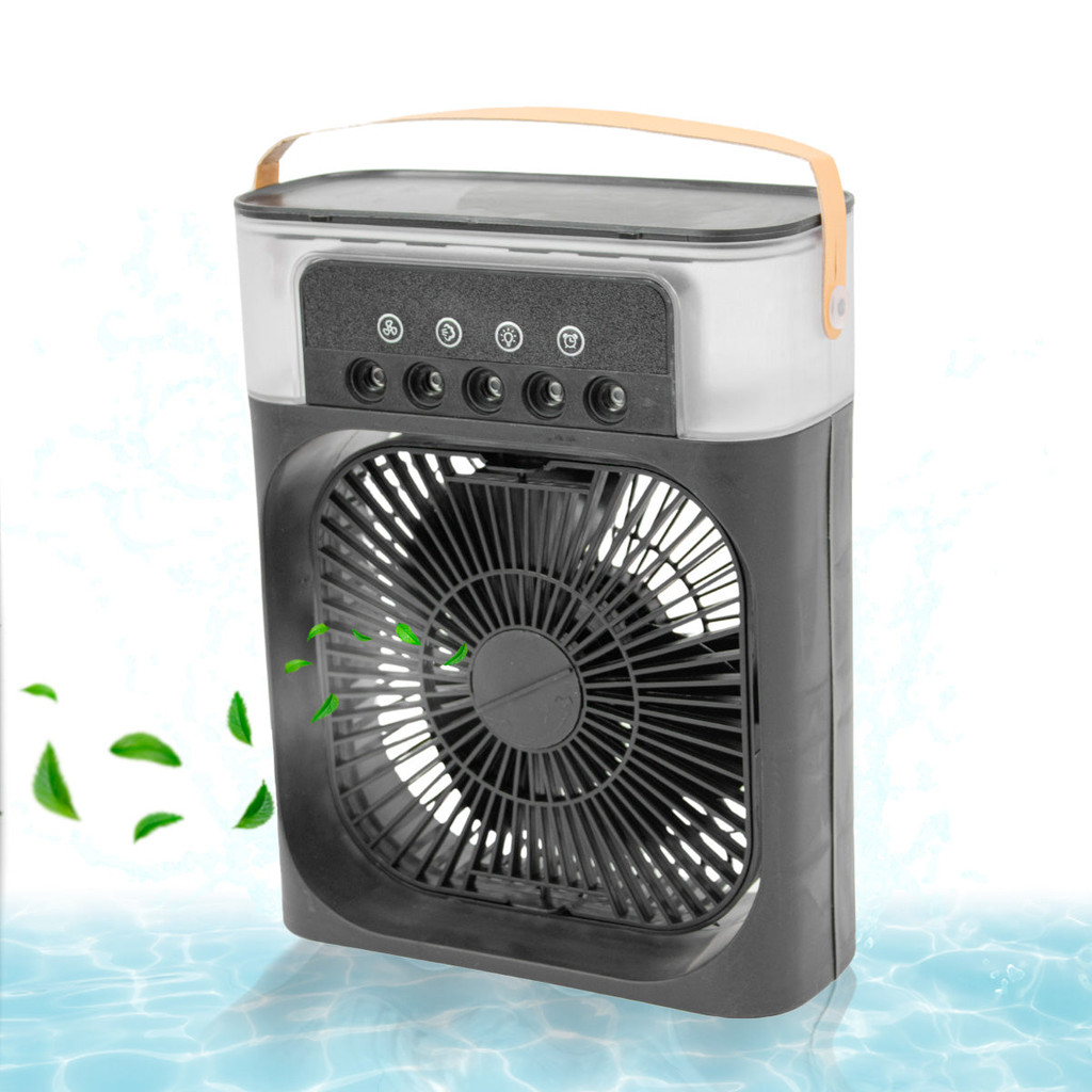 Ventilador Portátil Iluminação Umidificador USB Mesa Preto