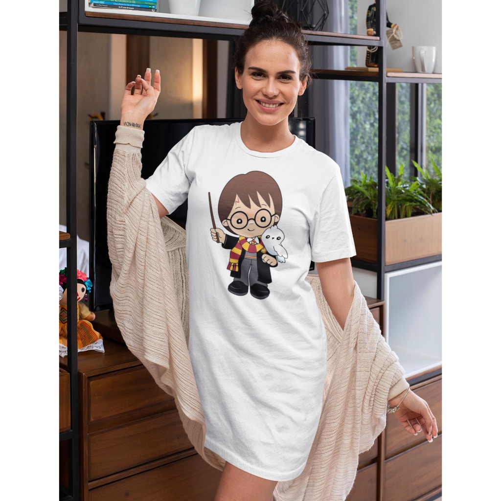 Camisola De Manga Curta Dress Branca Estampa Harry