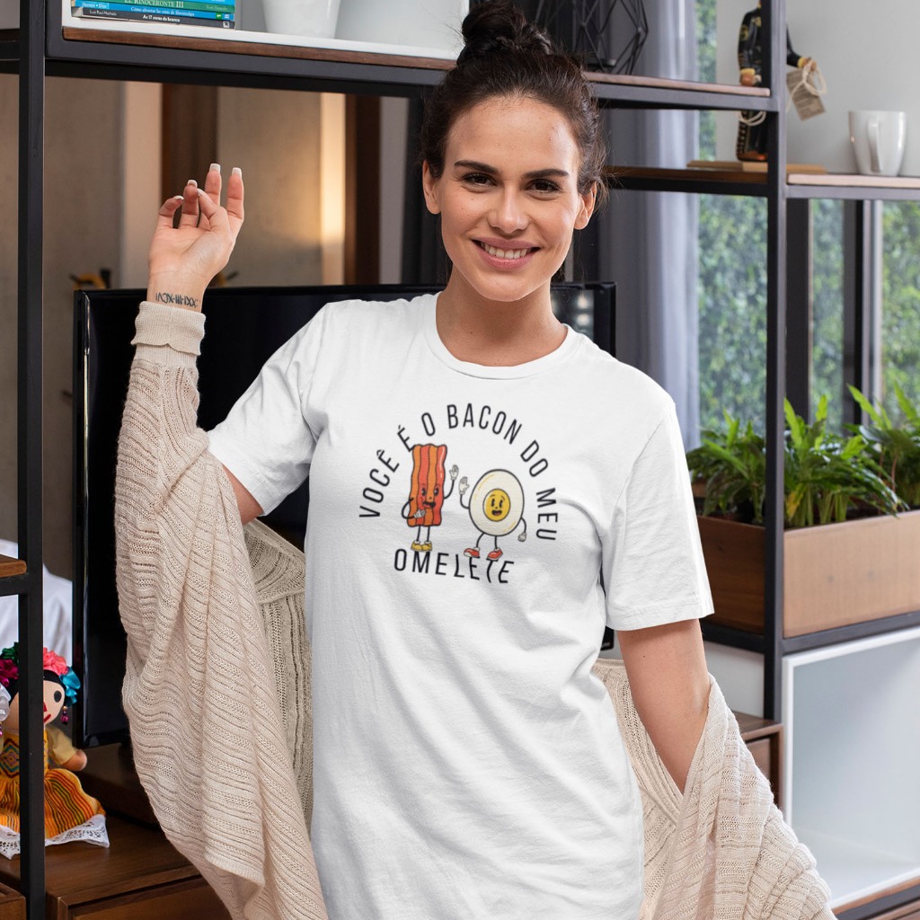 Camisola De Manga Curta Dress Branca Estampa Omelete