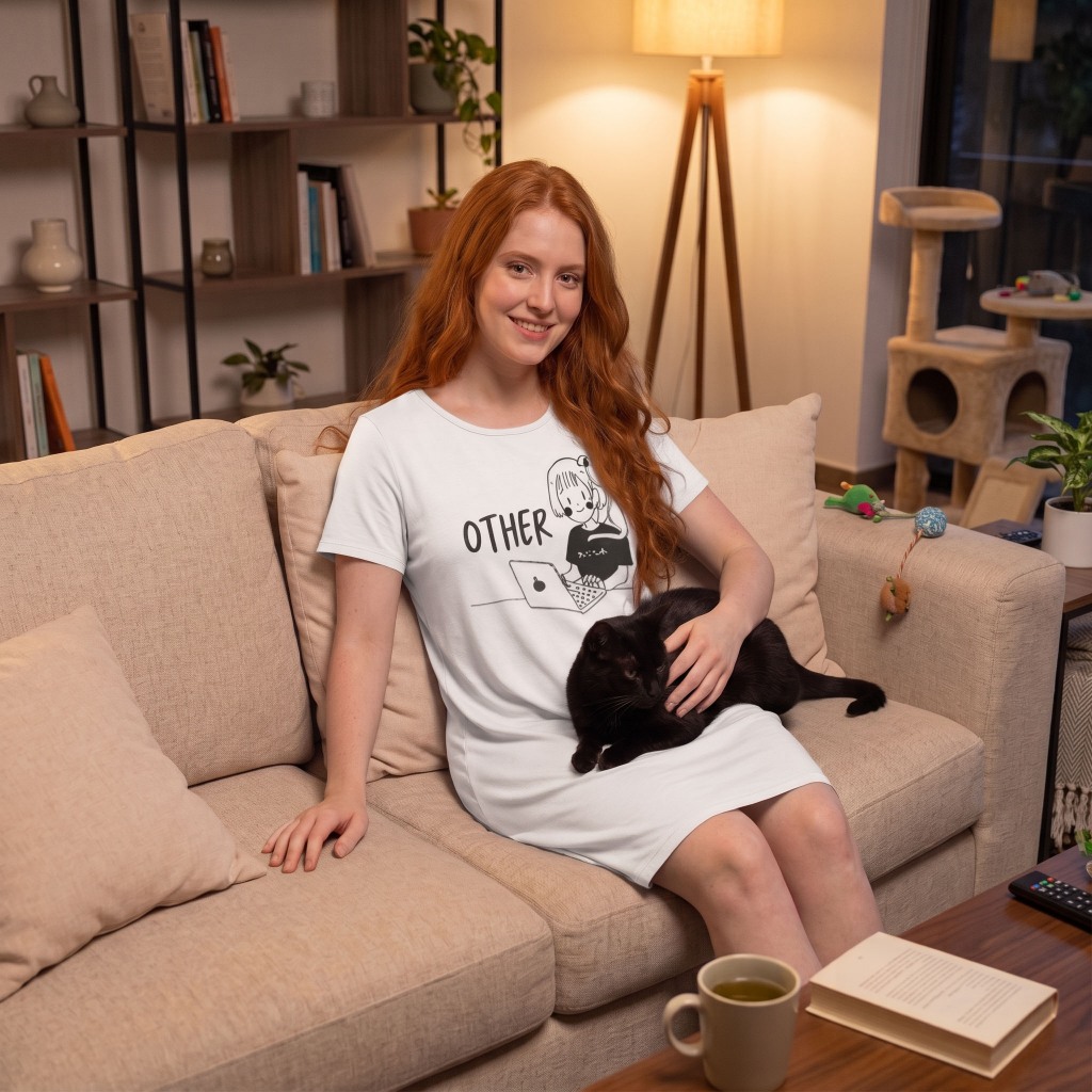Camisola De Manga Curta Dress Branca Estampa Mãe De Pet