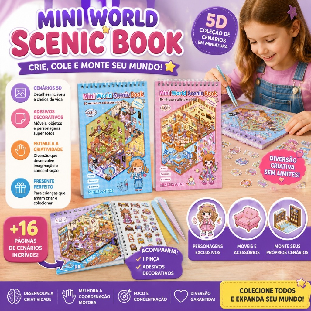 Mini World Scenic Sticker Book 5D DIY Scene Stickers Cute Anime Dress Up Activity Book for Kids