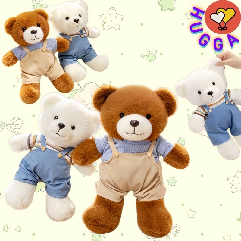 HUGGA Cute Dress Up Casual Bear Plushie Toy Fun Plush Doll Soft Stuffed Ornament Decorações De Quarto De Casa Aniversári