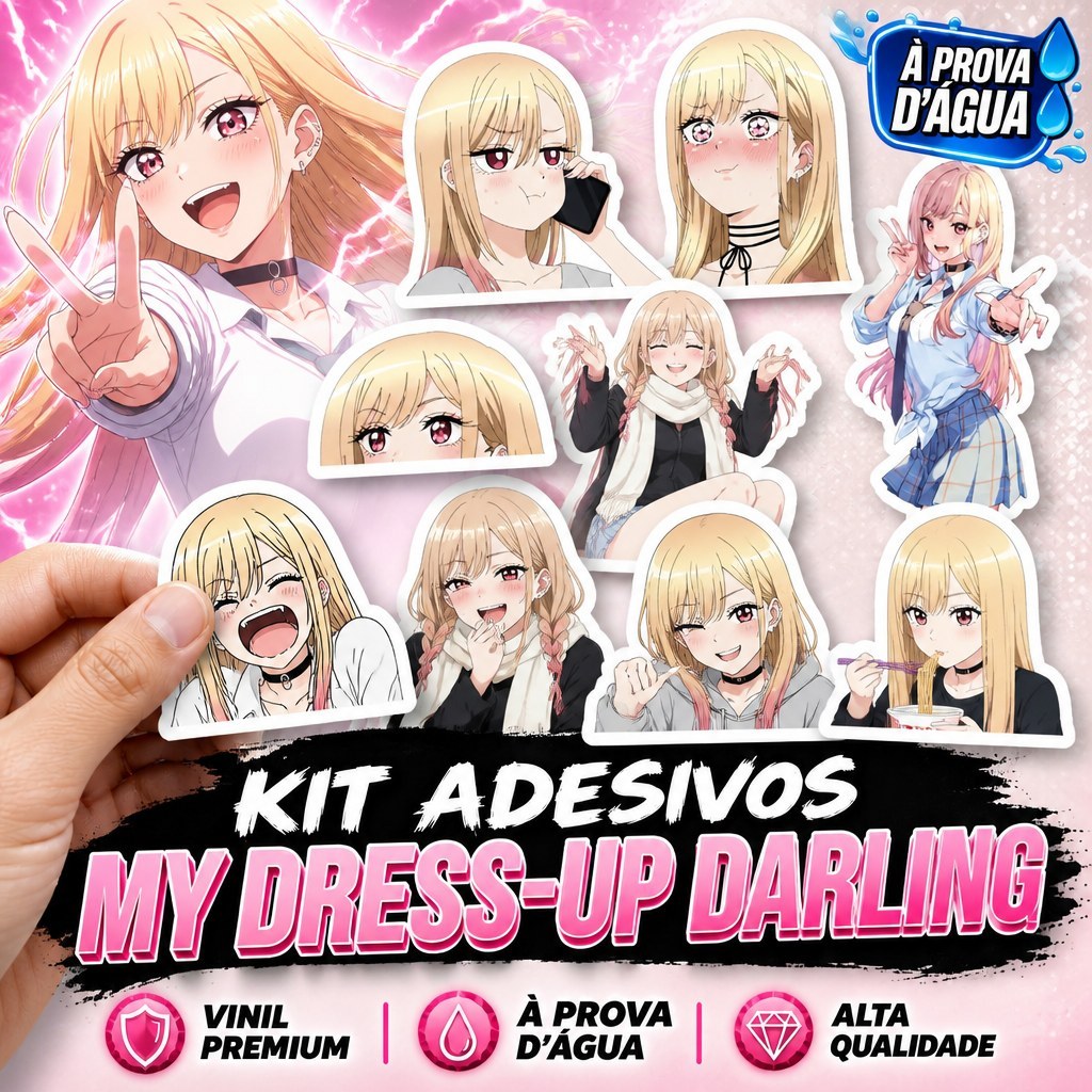 Kit 10 Adesivos My Dress-Up Darling 6,3 a 7,1cm Vinil À Prova D'Água Notebook Garrafa