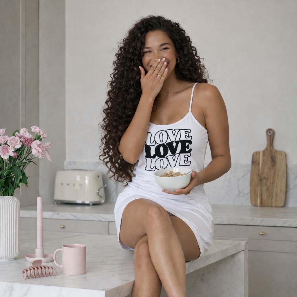 Camisola De Alcinha Feminina Dress Branca Estampa  Love Love Love