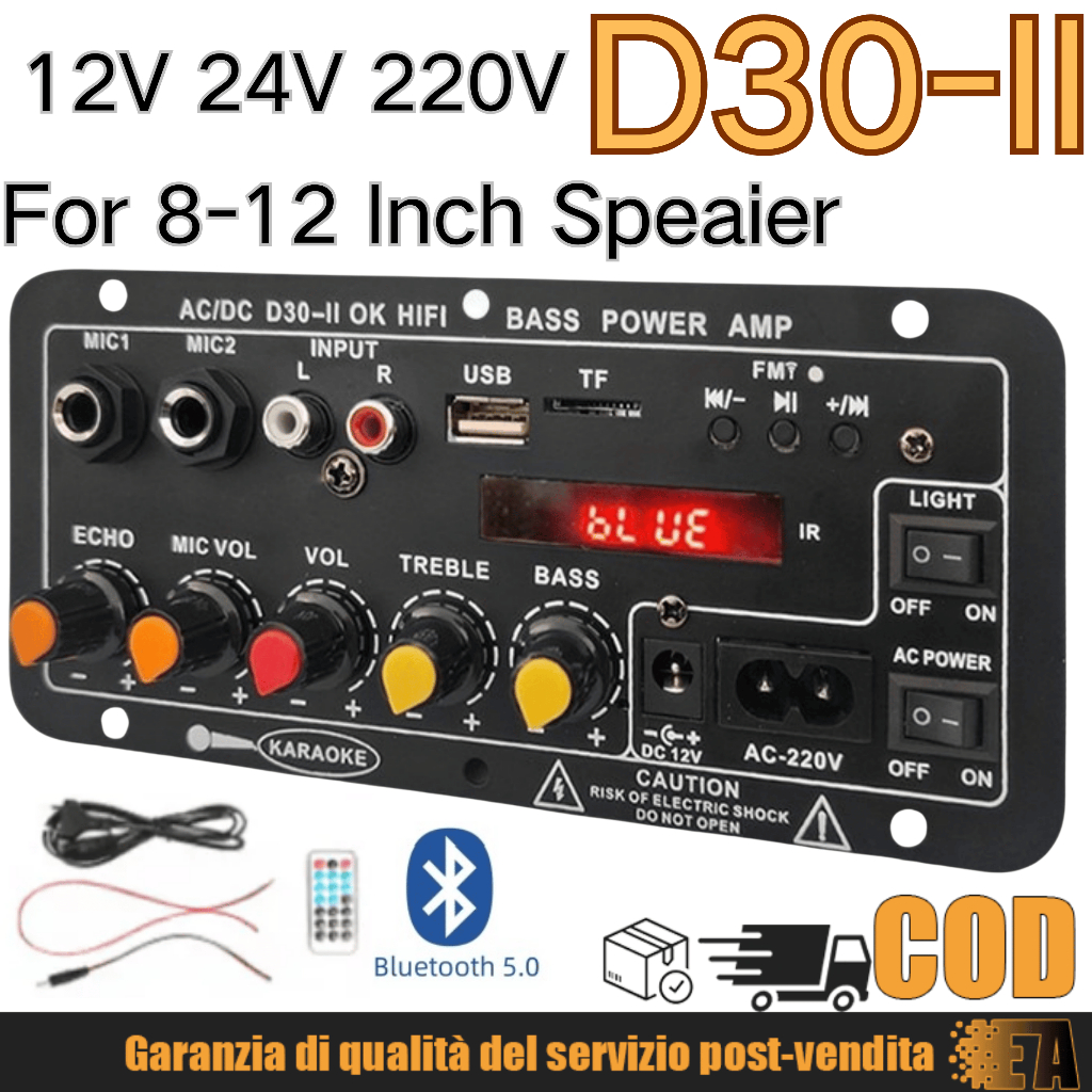 D30 D10 amplificador de alta potência 12V24V com bluetooth com display digital áudio automotivo