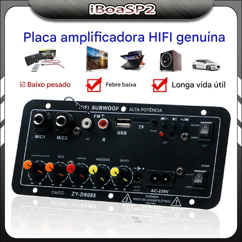 Placa Amplificadora Digital Bluetooth Sub Dual Microfone Karaoke Amp Alto-Falante Home Theater DIY 30W