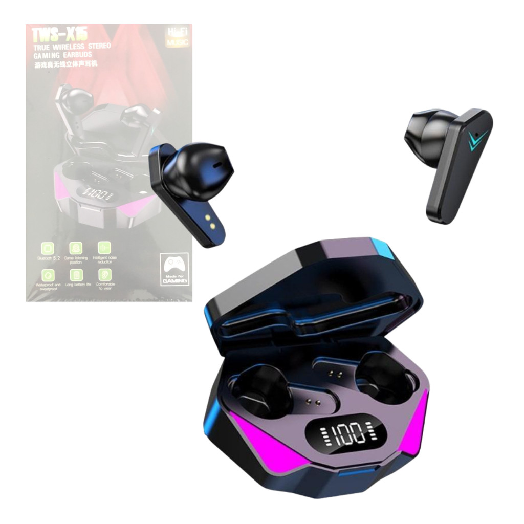 Fone de Ouvido Intra Auricular Bluetooth com Case de Carregamento tela LED Digital XLS TWS-X15