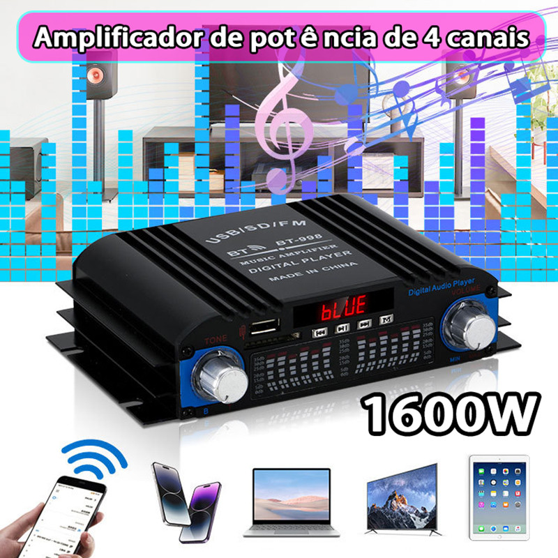 Amplificador De Áudio Digital HiFi De 1600 W E 4 Canais Para Alto-falantes Residenciais E Automotivos