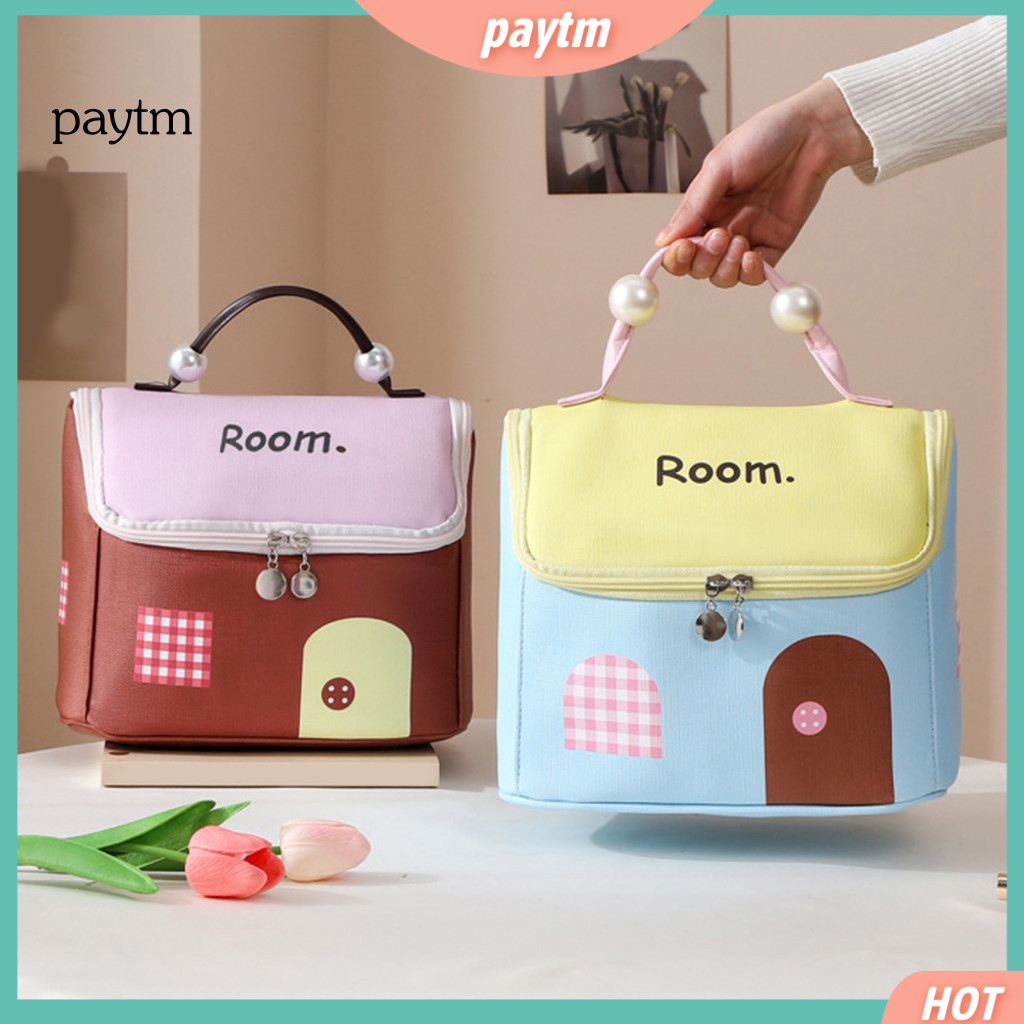 Makeup Organizer Travel Case Spacious Toiletry Cute House-shaped Bag with Top Handle – Portable Cosmetic Storage for H