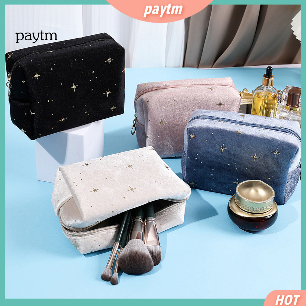 Toiletry Bag Star Pattern Makeup Pouch Travel Cosmetic for Women – Spacious Velvet Organizer with Portable for Lipstic