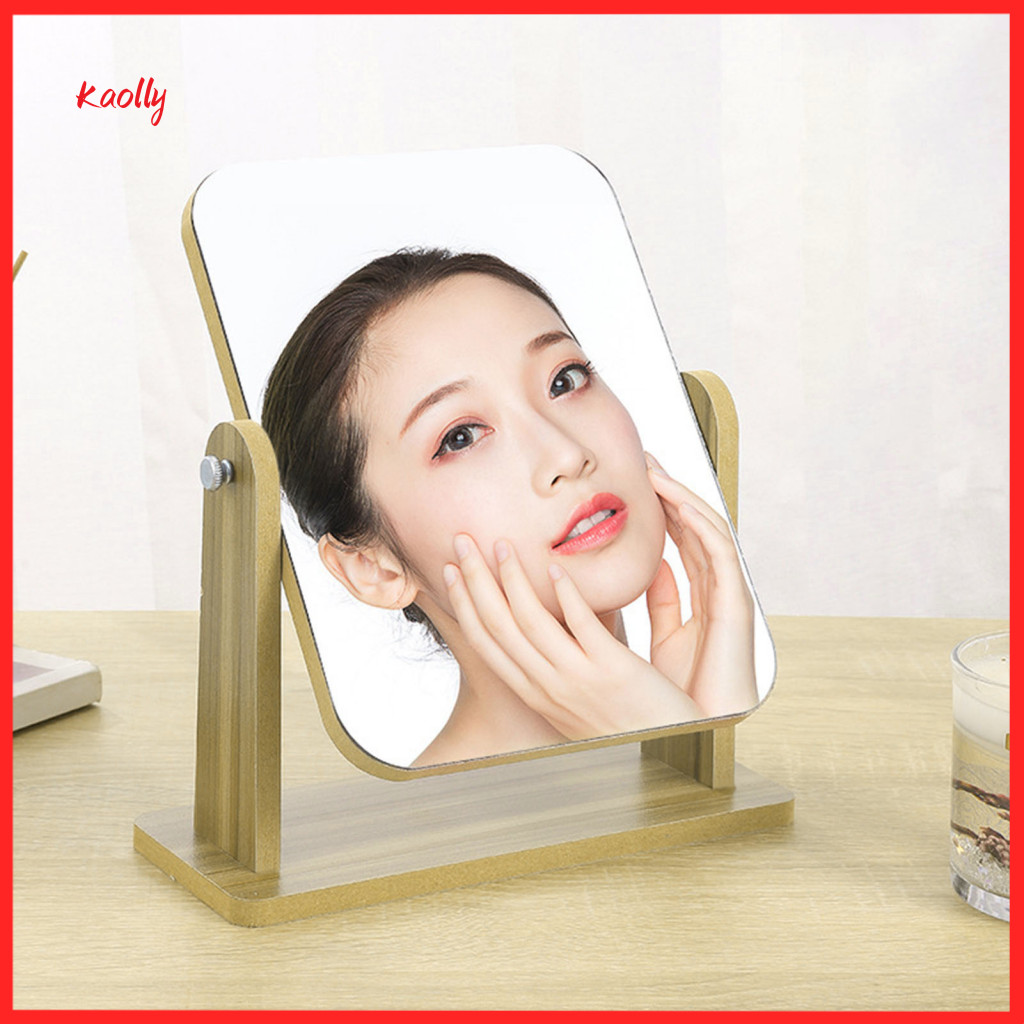 360° Rotatable Portable Makeup Mirror with Wooden Base – High Clarity Desktop Vanity Cosmetic for Men Women Travel-fr