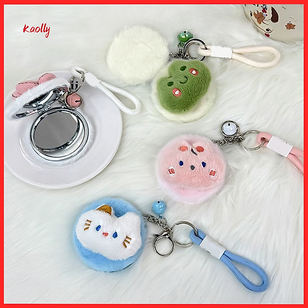 Portable Plush Animal Makeup Mirror Double-sided High Clarity Cosmetic Vanity Keychain Hanging Decoration for Travel and