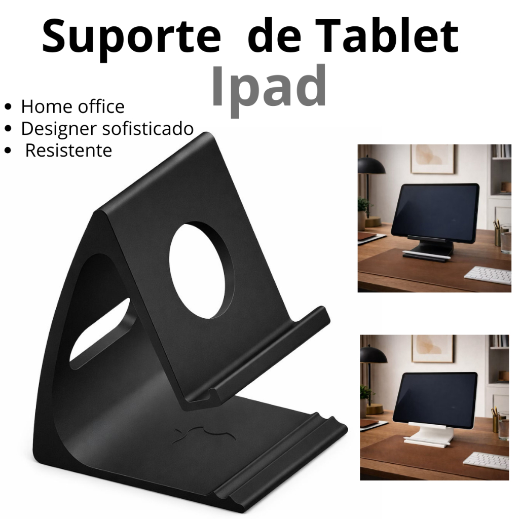Suporte de Tablet e iPad para Mesa  Escritorio e Clinica Espaço para Caneta + Passagem de Cabo