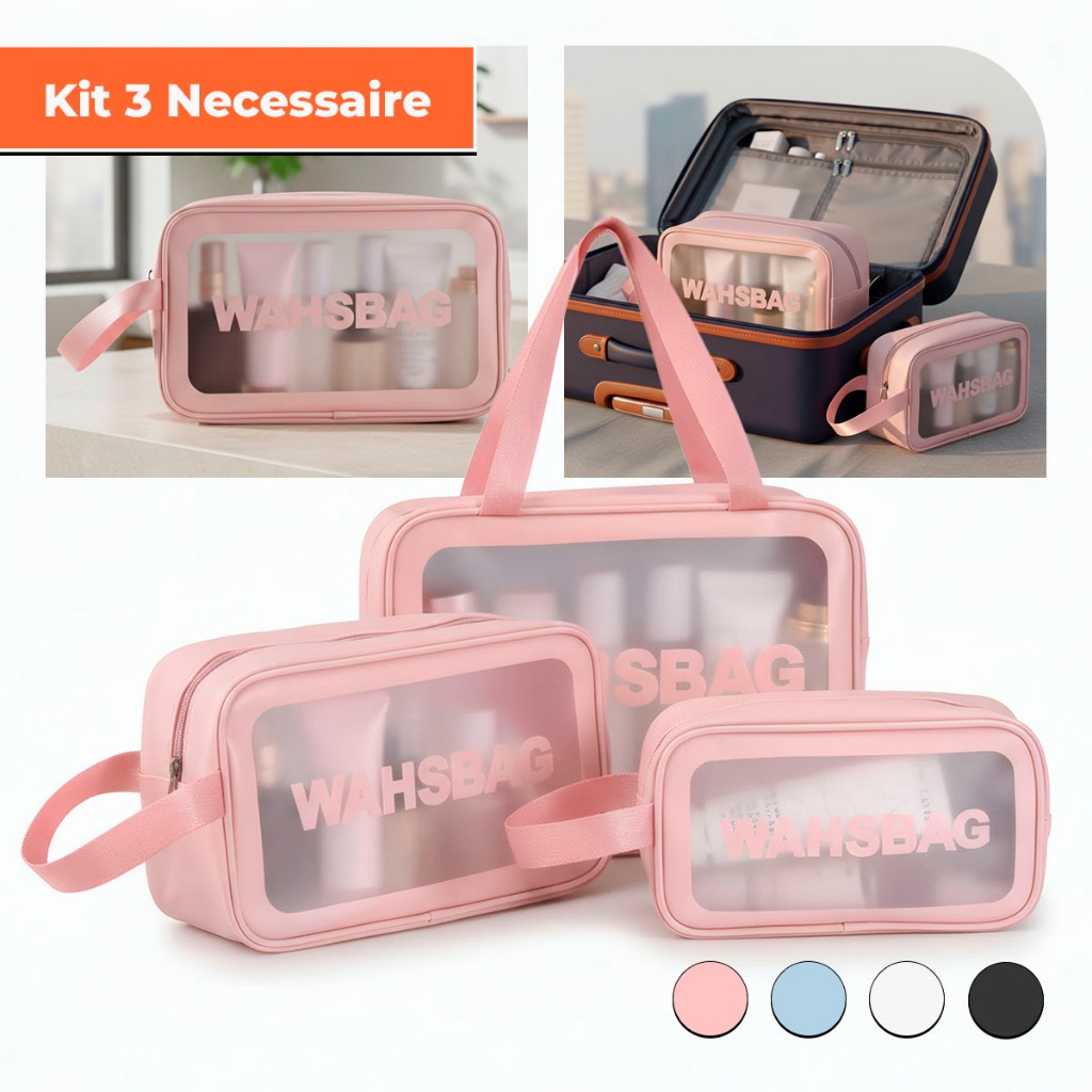 Kit 3 Necessaire Maquiagem Transparente WashBag A Prova De Água  Piscina Viagem Bolsa Bloguera