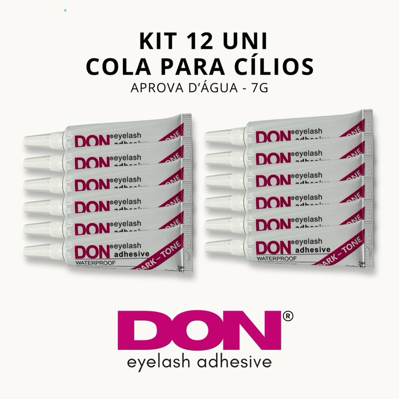 Kit 12 Pcs Cola para Cílios Postiços DON Adhesive Waterproof Dark Tone