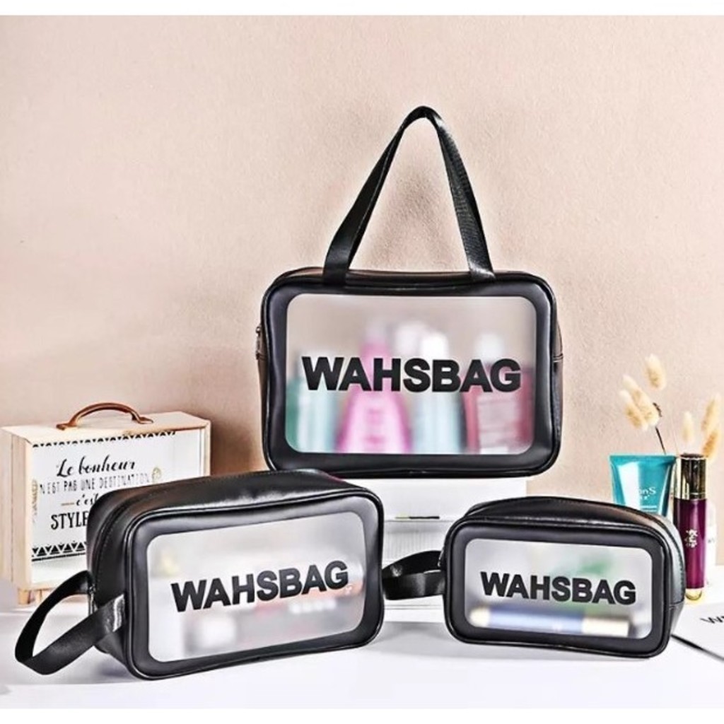 Kit Com 3 Bolsas Necessaires Maquiagem Wahsbag Transparente À Prova De Água