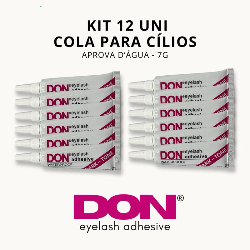 Kit 12 Pcs Cola para Cílios Postiços DON Adhesive Waterproof Dark Tone
