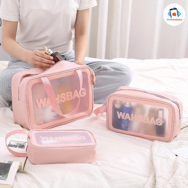 Kit 3 Necessaire Maquiagem Feminina Transparente WashBag a Prova de Água