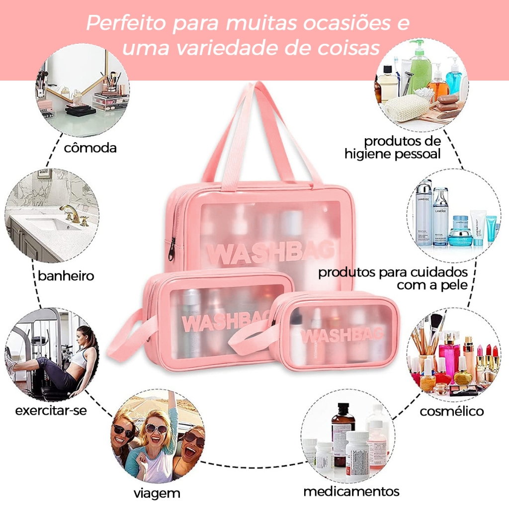 Kit 3 Necessaire Maquiagem Feminina Transparente bolsa de lavagem de maquiagem a prova de água - Neverdie Store