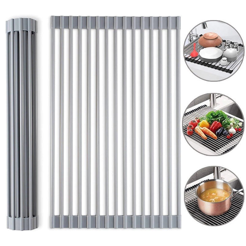 Escorredor de Pia Dobravel Portátil em Aço Inox 47x30 cm