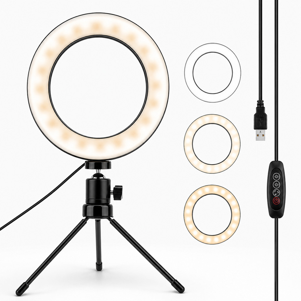 Ring Light LED 6 Polegadas 100 LEDs 3 Modos Iluminação Com Mini Tripé