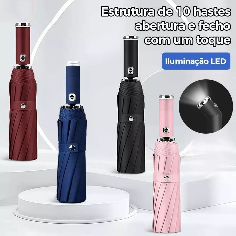 Reinforced Automatic Windproof Umbrella with Compact Blackout Sun Protection Fits in Bag and Backpack