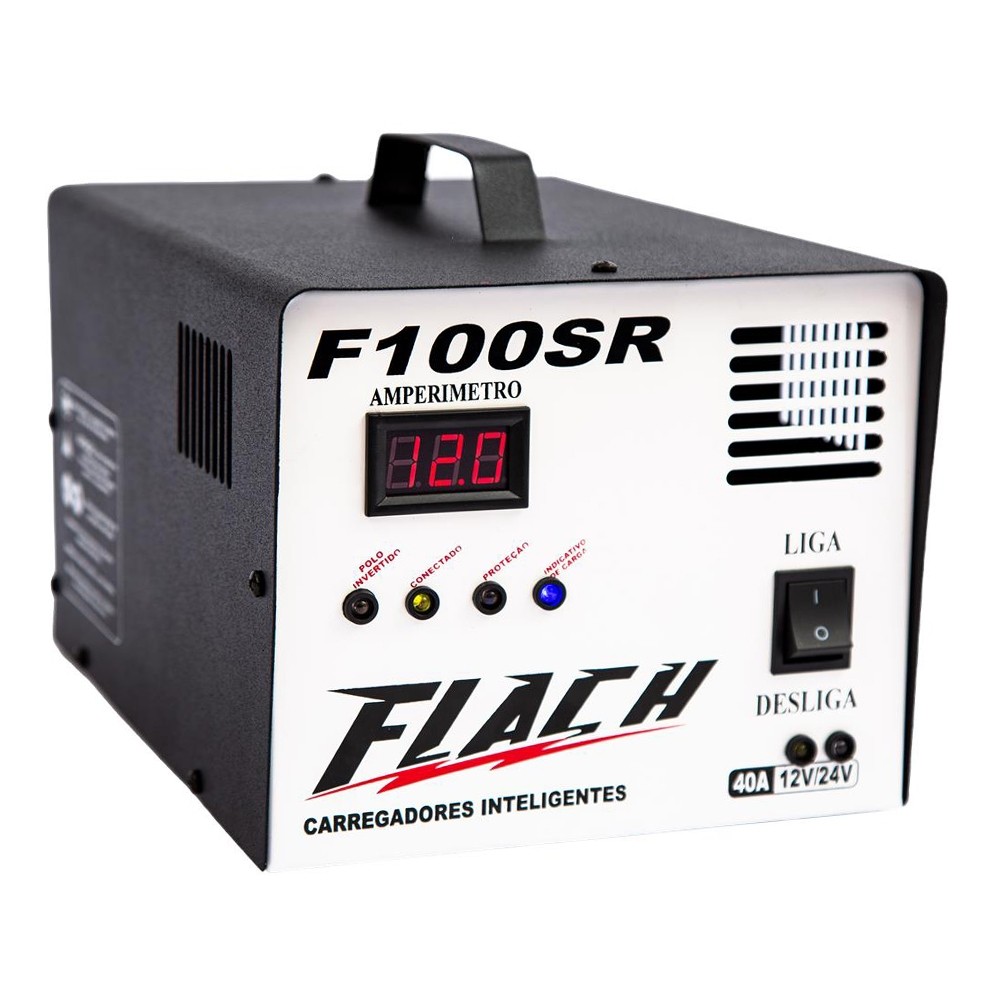 Carregador de Bateria 40A 12V24V com Amperímetro Digital Flach F100 SR (Bivolt)
