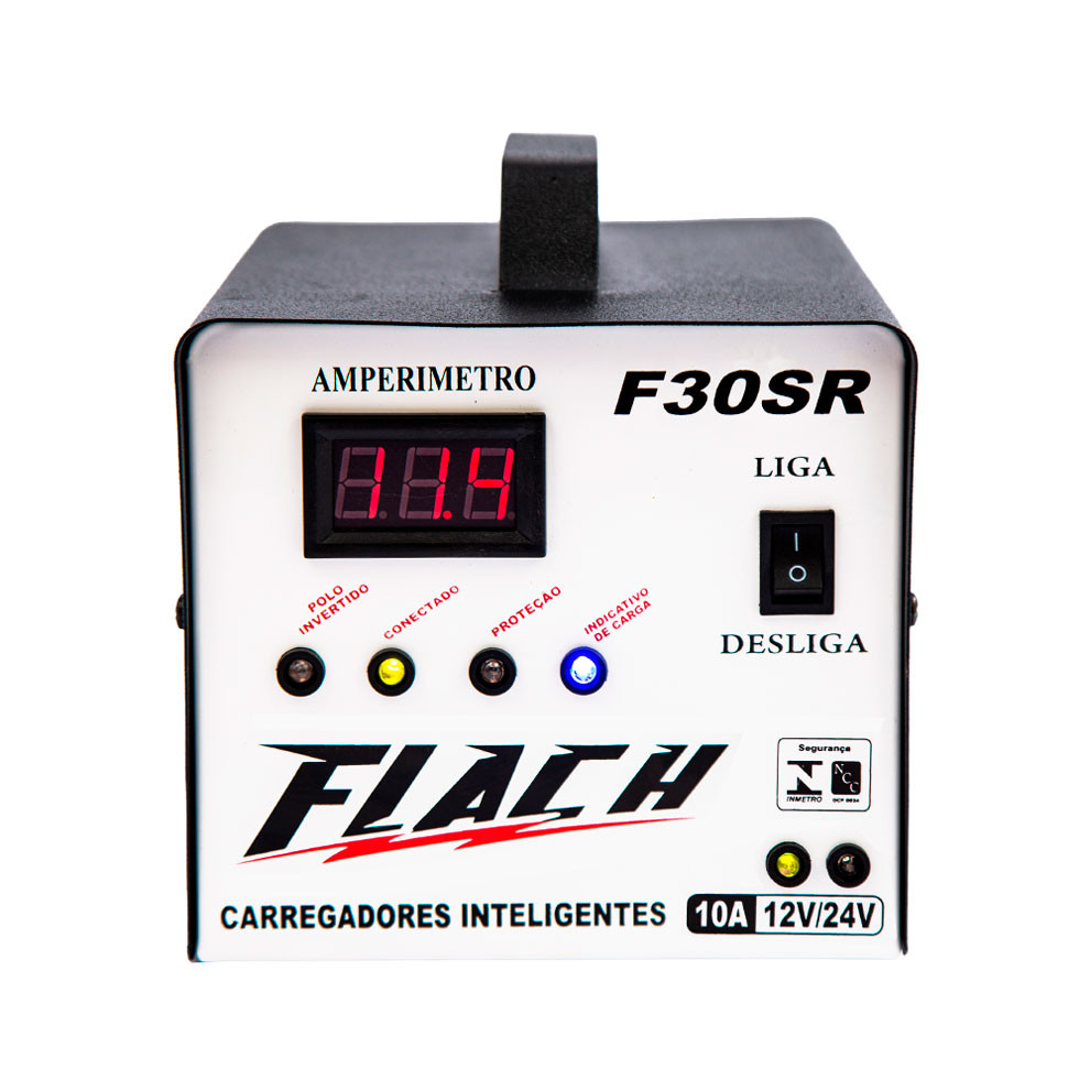 Carregador de Bateria 10A 12V24V com Amperímetro Digital Flach F30SR (Bivolt)