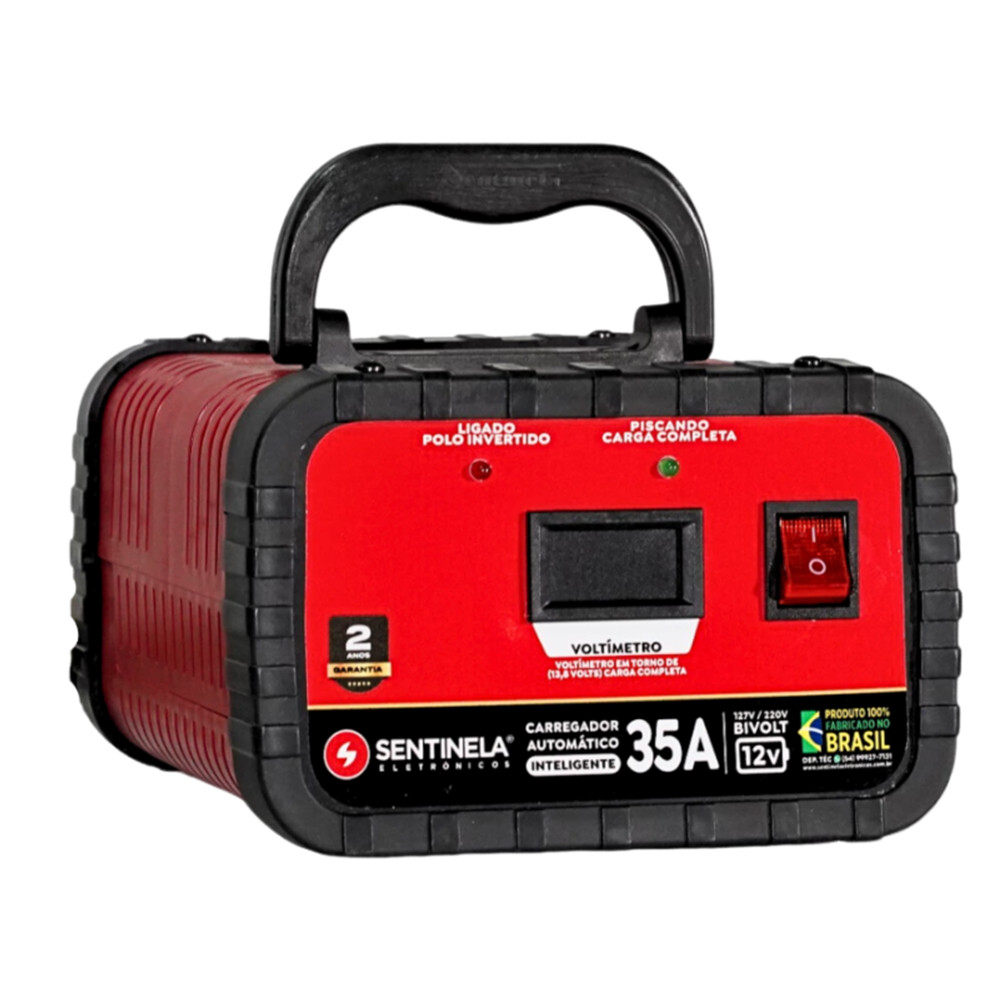 Carregador de Bateria 35A 12V Flutuante Automático Voltímetro Digital Auxiliar de Partida Sentinela CV3512  (Bivolt)
