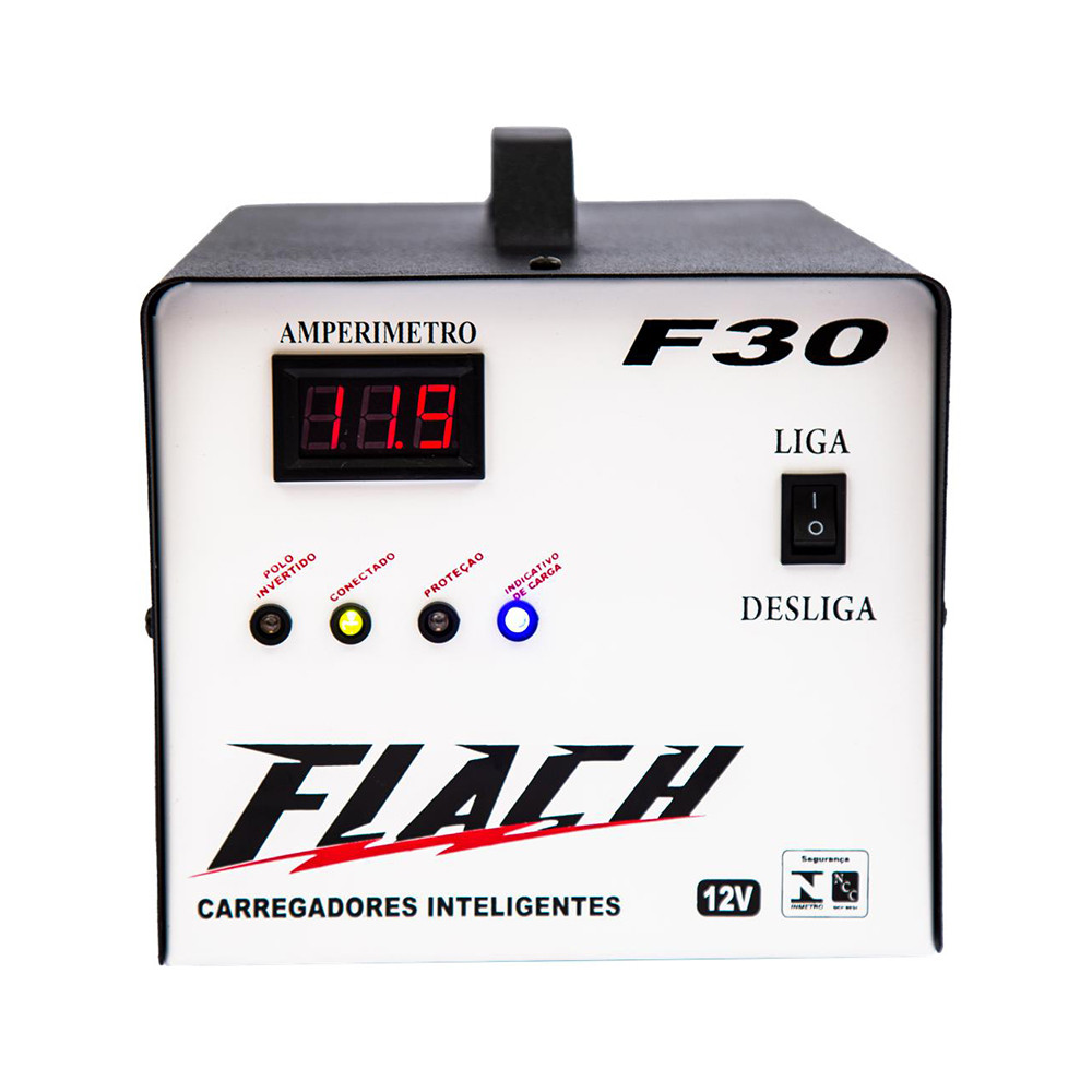 Carregador de Bateria 30A 12V com Amperímetro Digital Flach F30 (Bivolt)