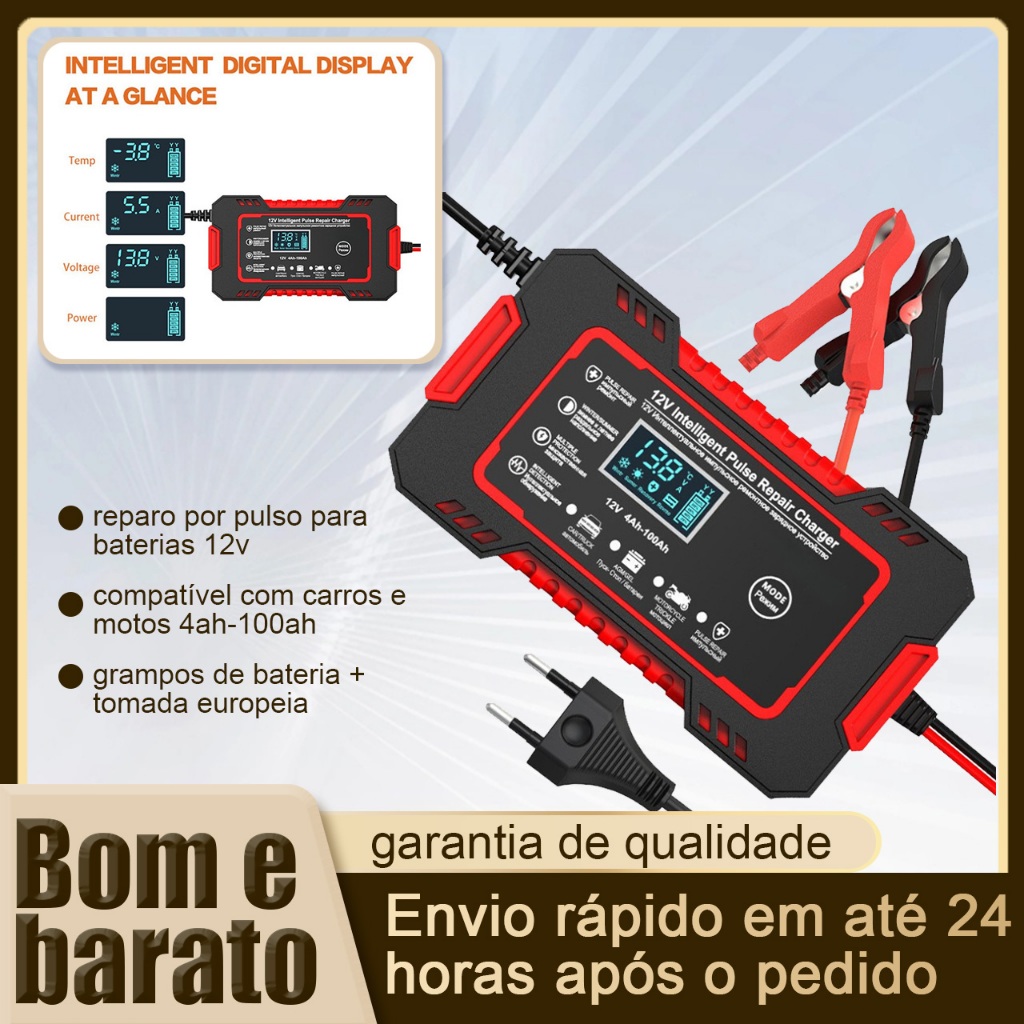 12V Cargador de Bateria de Carros Inteligentes Pulso de Reparação Automática de Energia Digital Display