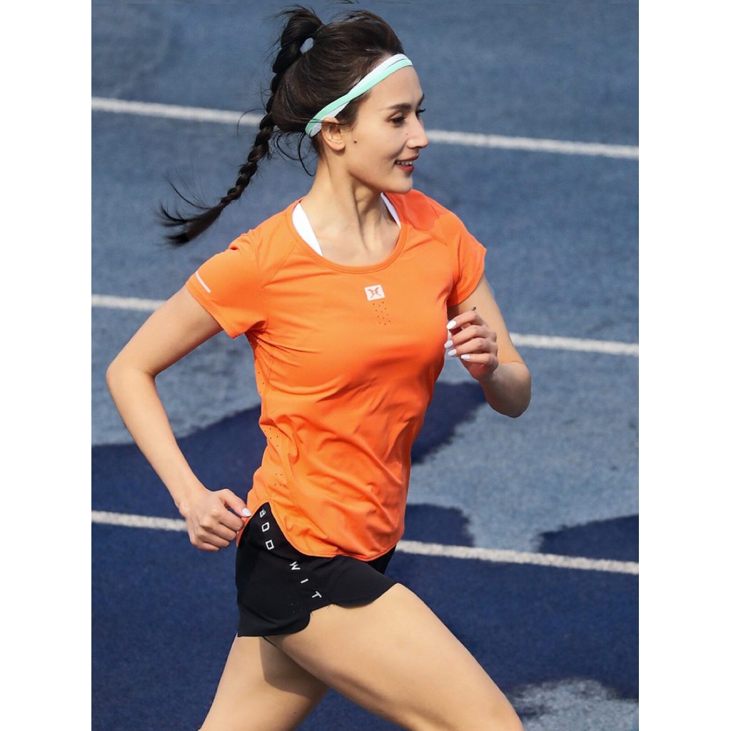 Body Smart BODYWIT Camiseta feminina de manga curta para corrida sem poeira Maratona de secagem rápida Slim-fit Moda ult