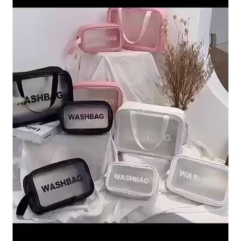 Kit 3 Necessaire Maquiagem Transparente WashBag A Prova De Água