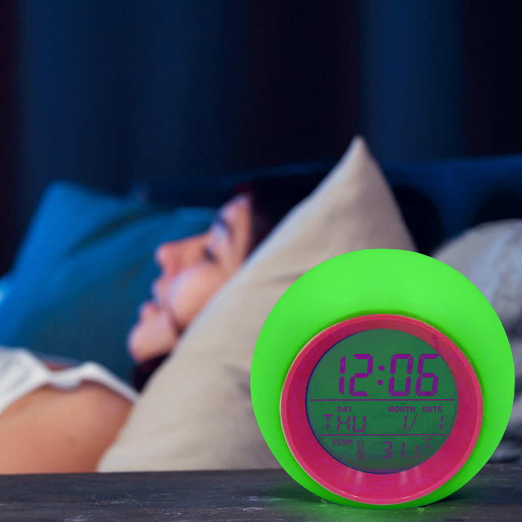 Digital Alarm Clock with Colorful Led Light Temperature Display Snooze Function Battery Operated Multifunctional for Hom