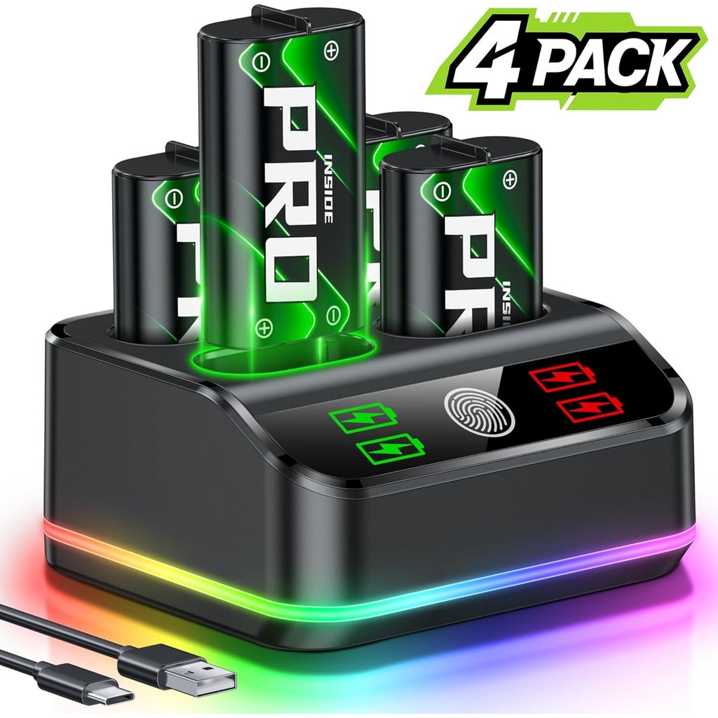 for Xbox Battery Pack Rechargeable Compatible with Xbox Series X/S and Xbox One Controllers,4x4800mWh Battery Charger St
