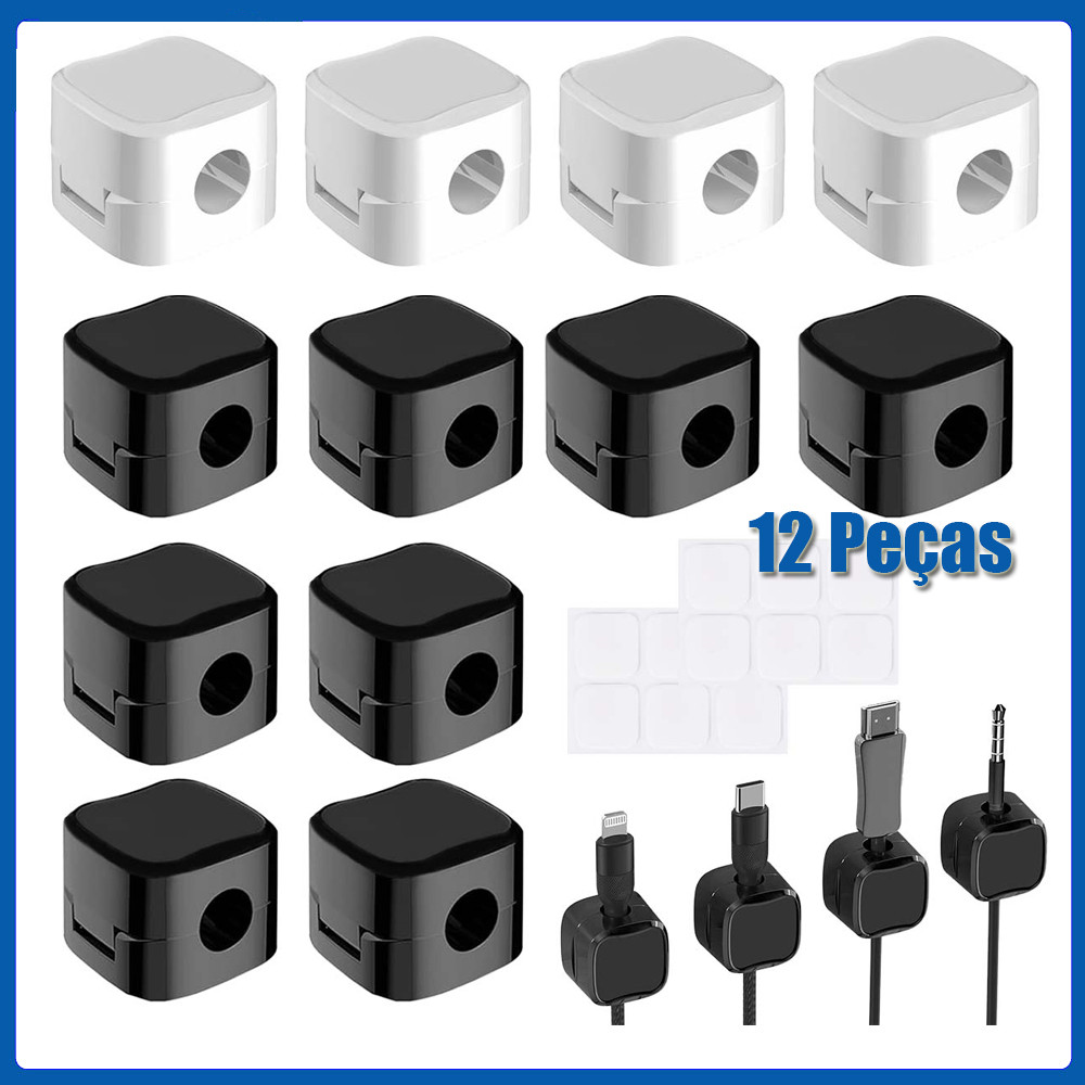 12pcs Preto Branco Organizador de Cabo Magnético para Carregador USB de Telefone, Casa, Escritório e Carro