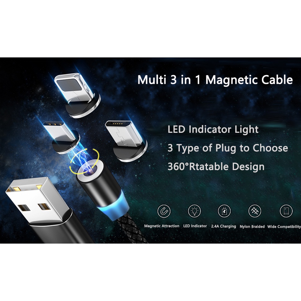 LAMZIEN Magnetic Charging Cable Phone Micro USB Type C Charging Cable 3 in 1 Cable Compatible for iPhone iPad Huawei