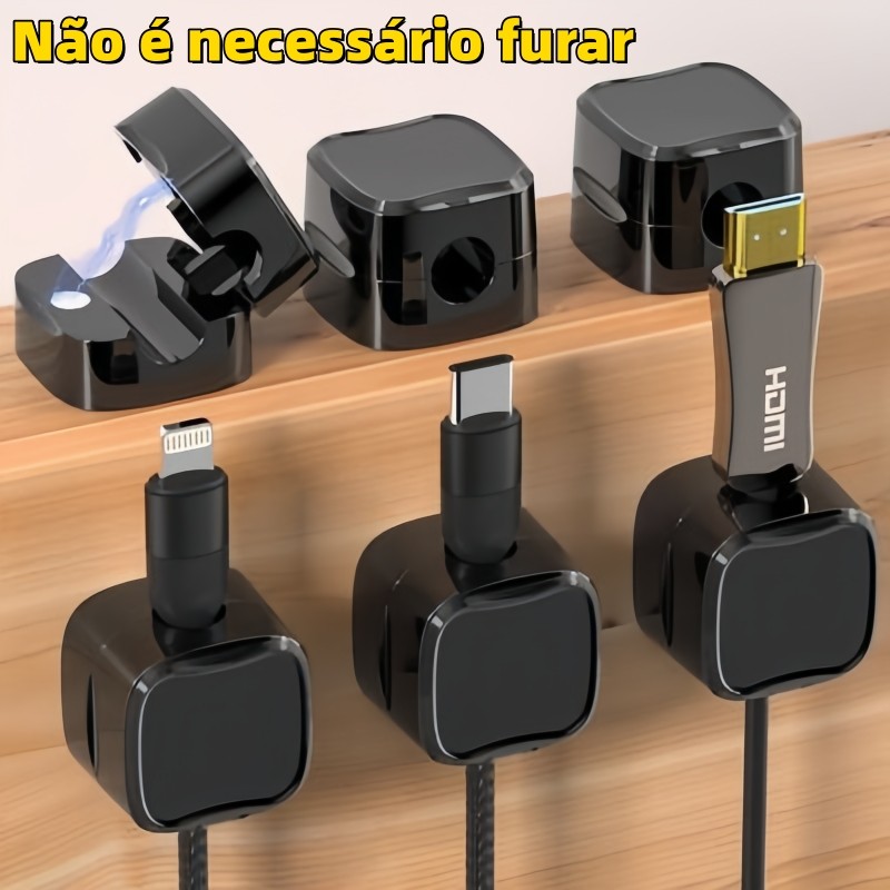 Kit Organizador Magnético de Cabos e Fios Autoadesivo – Suporte para USB, HDMI e Carregadores