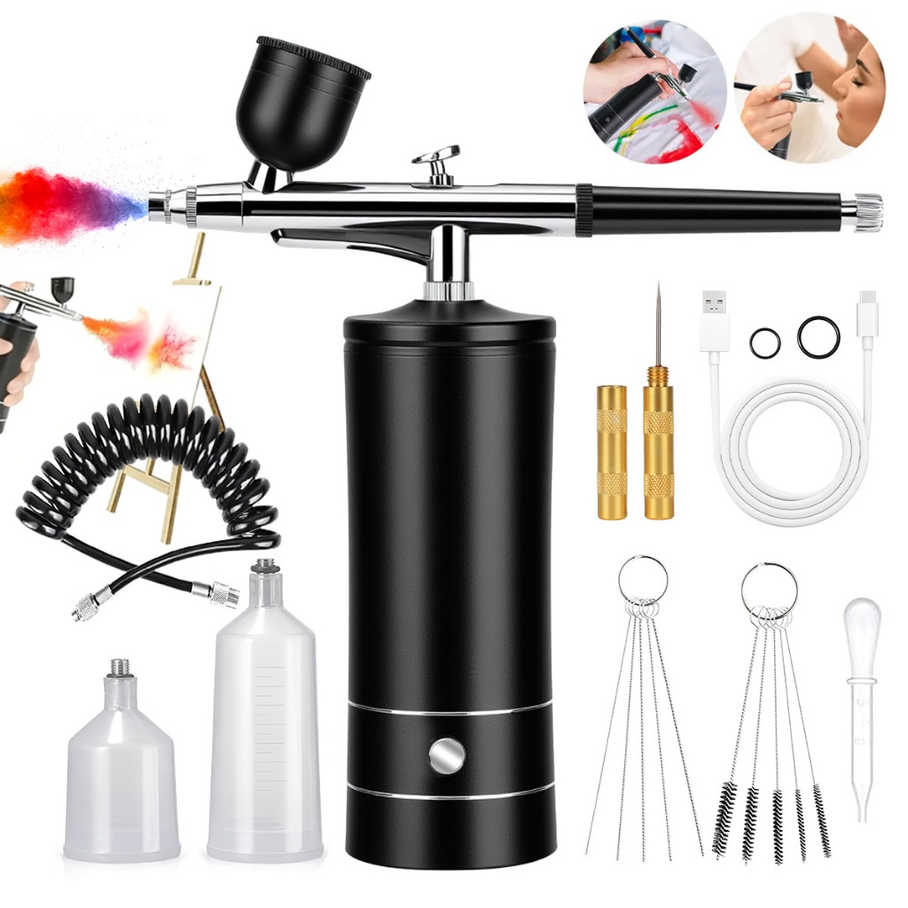 STARMEGA Kit 5/19 pcs Portable Airbrush with Mini Compressor - For Nails, Cake, Makeup, Hair