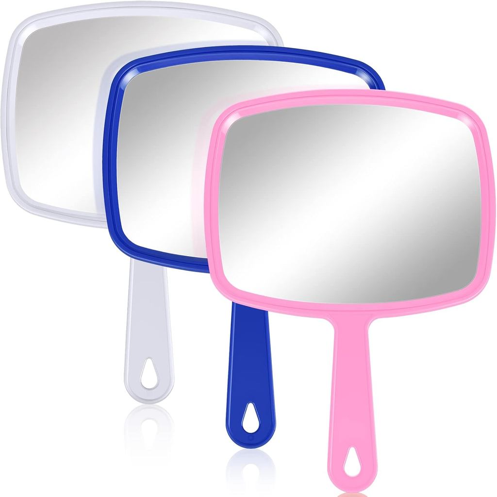 Jetec 3 Pcs Hand Handheld Mirrors with Handle Bulk, Small Portable Salon Barber Hairdressing Vanity Cosmetic Mirror for