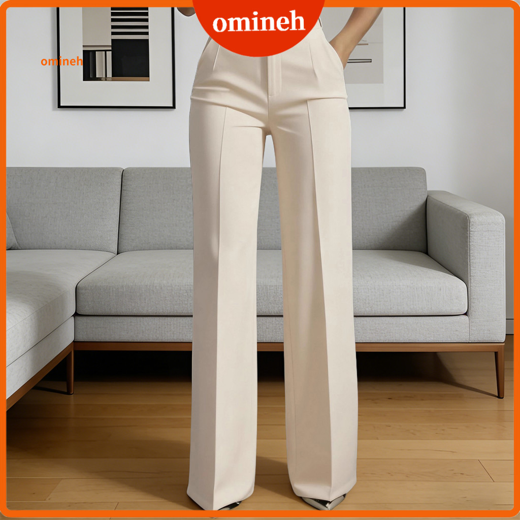Women Professional Trousers High Waist Dress Pants Women’s Wide Leg Suit with Button Zipper Straight Long Pockets Soli