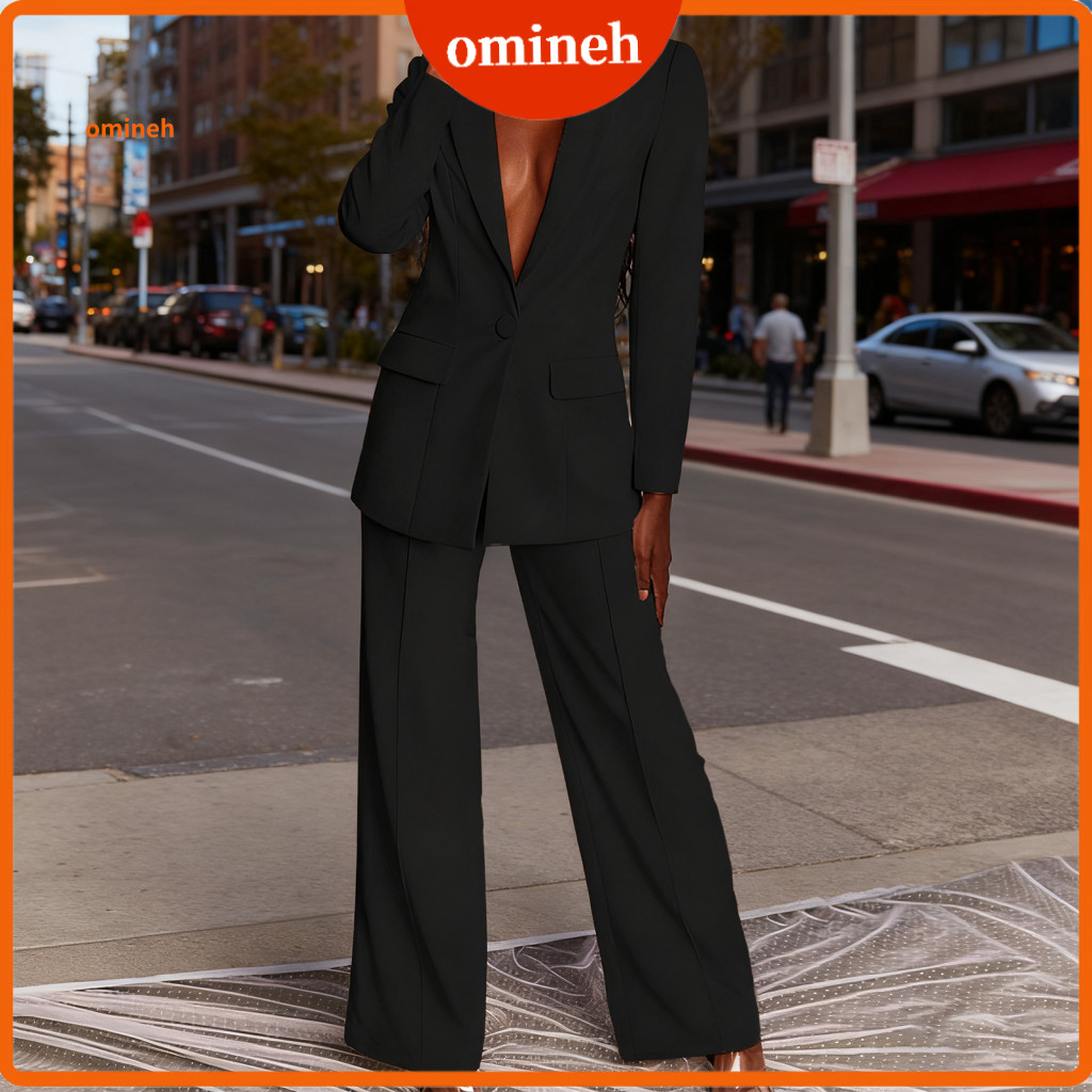 Two-piece Suit Women Set Women’s 2-piece Business Blazer – One Button Jacket Wide Leg Dress Pants Professional Offic