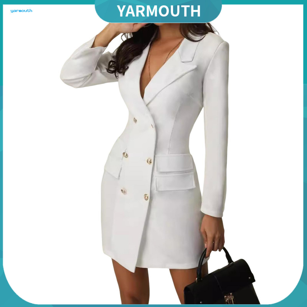 Women Professional Attire Crisp Drape Suit Women’s Blazer Dress V Neck Long Sleeve Double Breasted Jacket Formal Offic