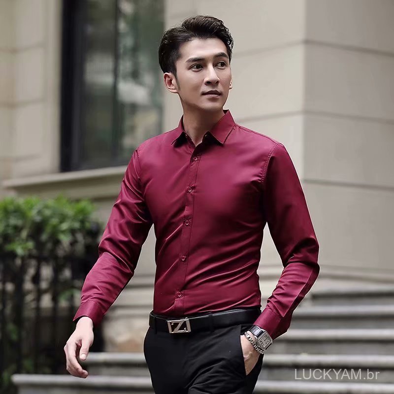 [Formal Dress]Professional style Work Clothes Spring and autumn long-sleeved white shirt for men, Korean-style slim-fit