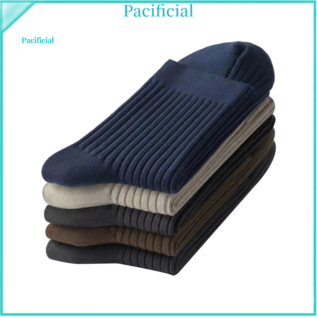Flexible Fit Men Socks Crew 5 Pairs Men’s Breathable Dress Polyester Cotton Ribbed Solid Colors for Professional Wear