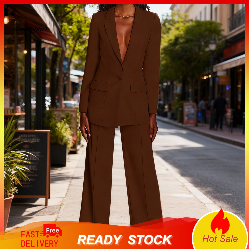 Women Suit Set Two-piece Women’s 2-piece Business Blazer – One Button Jacket Wide Leg Dress Pants Professional Offic