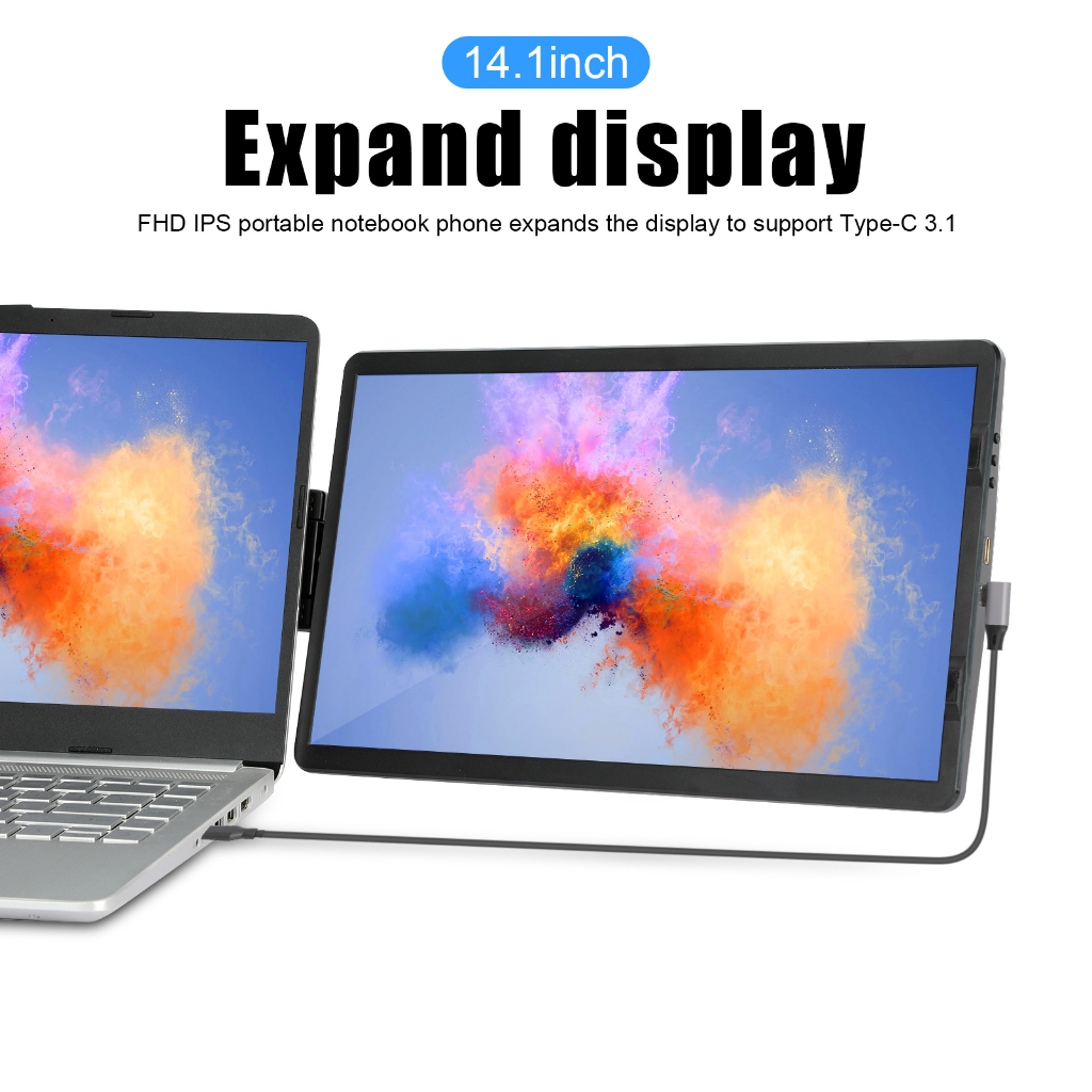 JFMSN 14.1-Inch Portable Monitor FHD 1080P IPS Type-C & HDMI External Display for Laptop, Phone, Switch, PS5