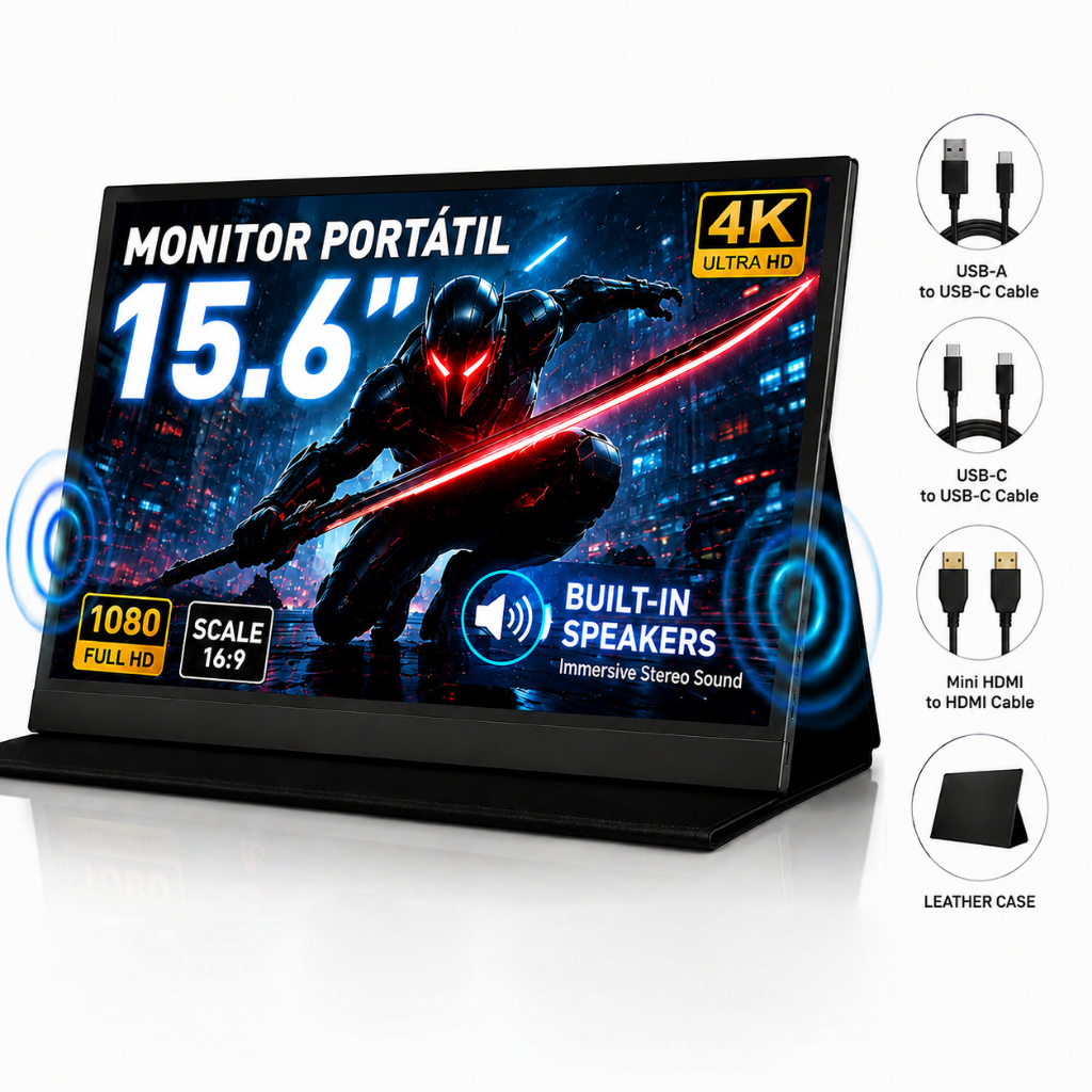 Portable Monitor 15.6 inch FHD 1080P 4k IPS Screen Type-C HDMI Plug and Play for Laptop PC Phone Mac